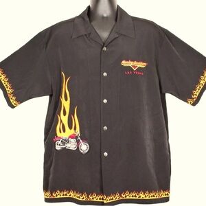 Harley Davidson Café Las Vegas Embroidered Sportster Flame Button Shirt Mens L